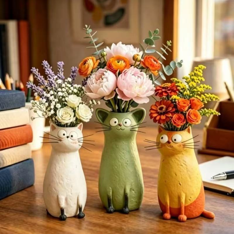 Creative Resin Cat Vase Quirky - Badminton Live ulasan dan harga